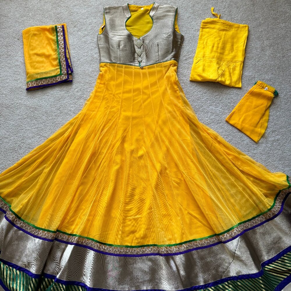 NEW] Indian Pakistani Anarkali Gown Salwar Ethnic Suit Yellow XS/S